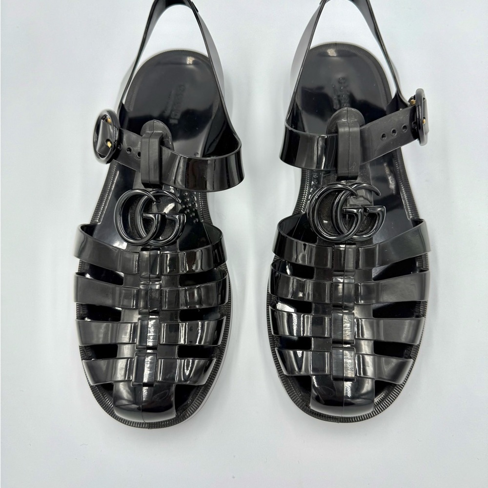 Gucci Double G Jelly Sandals in Black
